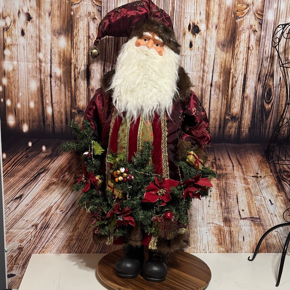 36” Elegant vintage Burgundy Santa Claus Holiday Figure